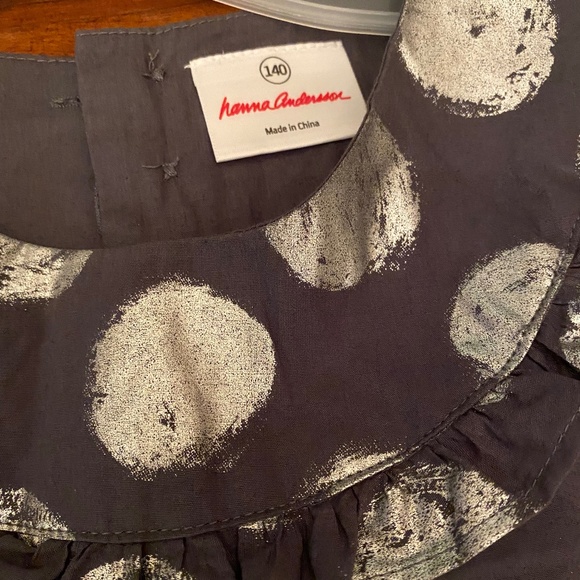 Hanna Andersson dress long sleeve gray metallic silver polka dot (140) 10 - Picture 7 of 16